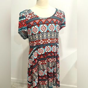 Multi colored geometric print knee length dress